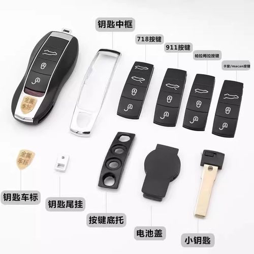 适用保时捷卡宴按键皮macan帕拉梅拉Taycan911钥匙底壳718车标扣