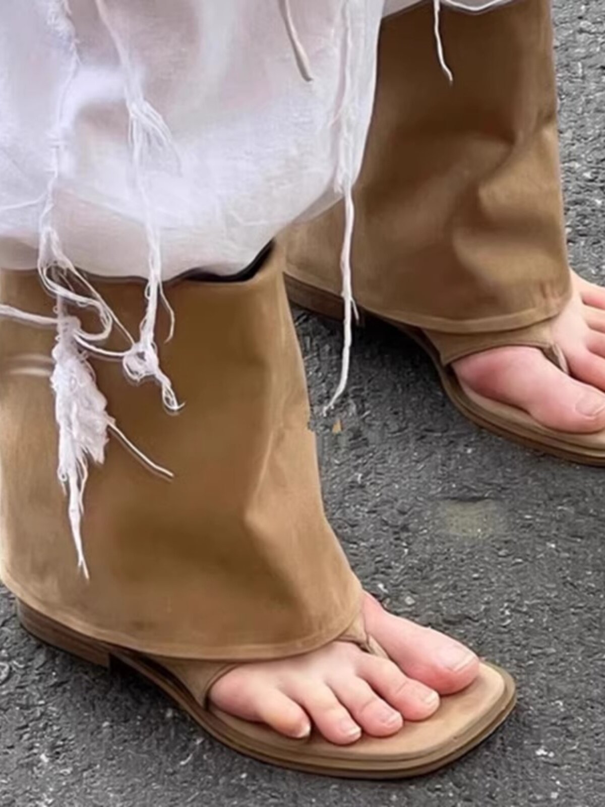 소가죽 버전 2024 여름 신식 슬리퍼 샌들 바지 부츠 여성용 핫걸 웨스턴 카우보이 부츠