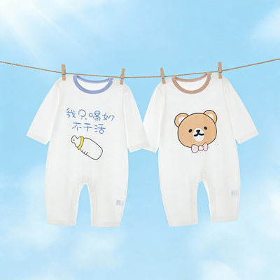 婴儿衣服夏天薄款宝宝莫代尔睡衣长袖无骨新生儿夏季连体衣夏