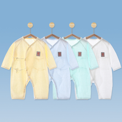婴儿连体衣夏季薄款无骨新生儿衣服纯棉哈衣长袖空调服宝宝睡衣夏