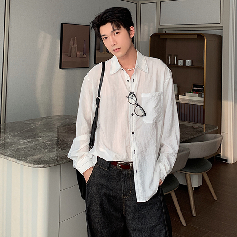 HLDS夏季薄款防晒长袖衬衫男2025新款轻奢高级感慵懒痞帅宽松衬衣