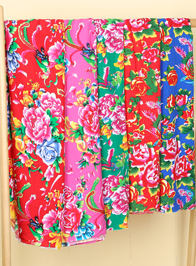 东北大花布人造棉 平纹大红花布料 床品民族风棉绸服装绵绸