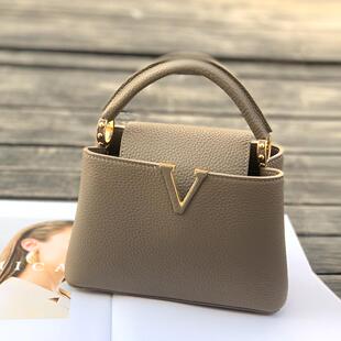 新款头层牛皮V字轻奢bb手提高级感女包时尚百搭拎包单肩斜挎包包