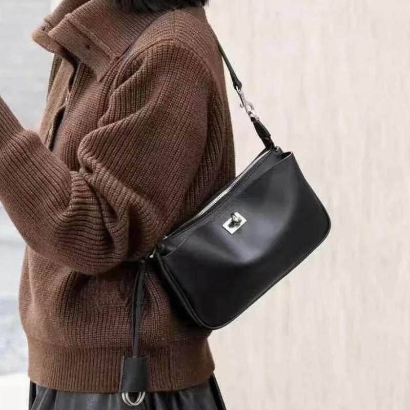 真皮腋下包女2025新款时尚百搭单肩斜挎包通勤头层牛皮+羊皮内里