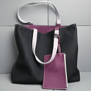 HIIYAA双面真皮手提包大容量托特包内外全头层牛皮单肩挎包购物袋