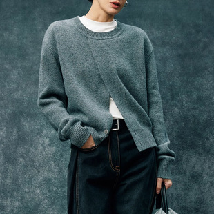 开间同款/私服 chao软糯幼羊羔毛蓬松温暖佰搭两穿斜门襟针织毛衣