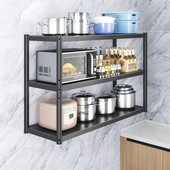 黑色挂墙置物架2三层壁挂式 收纳多层架家用微波炉厨房调料上墙架