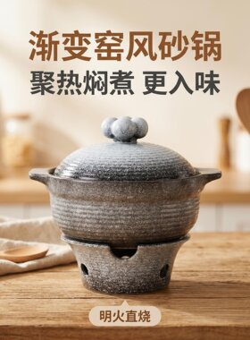陶瓷砂锅煲汤家用燃气明火专用耐高温干烧不裂炖锅2L3L4L5L炖煮锅
