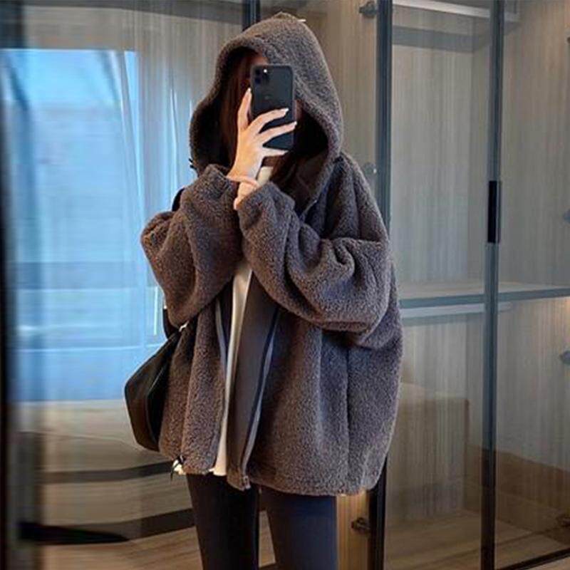 冬季羊羔绒加绒外套女加肥加大码短外套