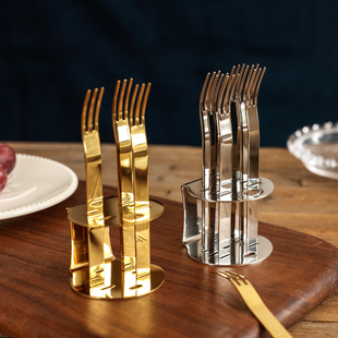 304不锈钢水果叉套装家用蛋糕甜品叉水果签高档精致小叉子带收纳