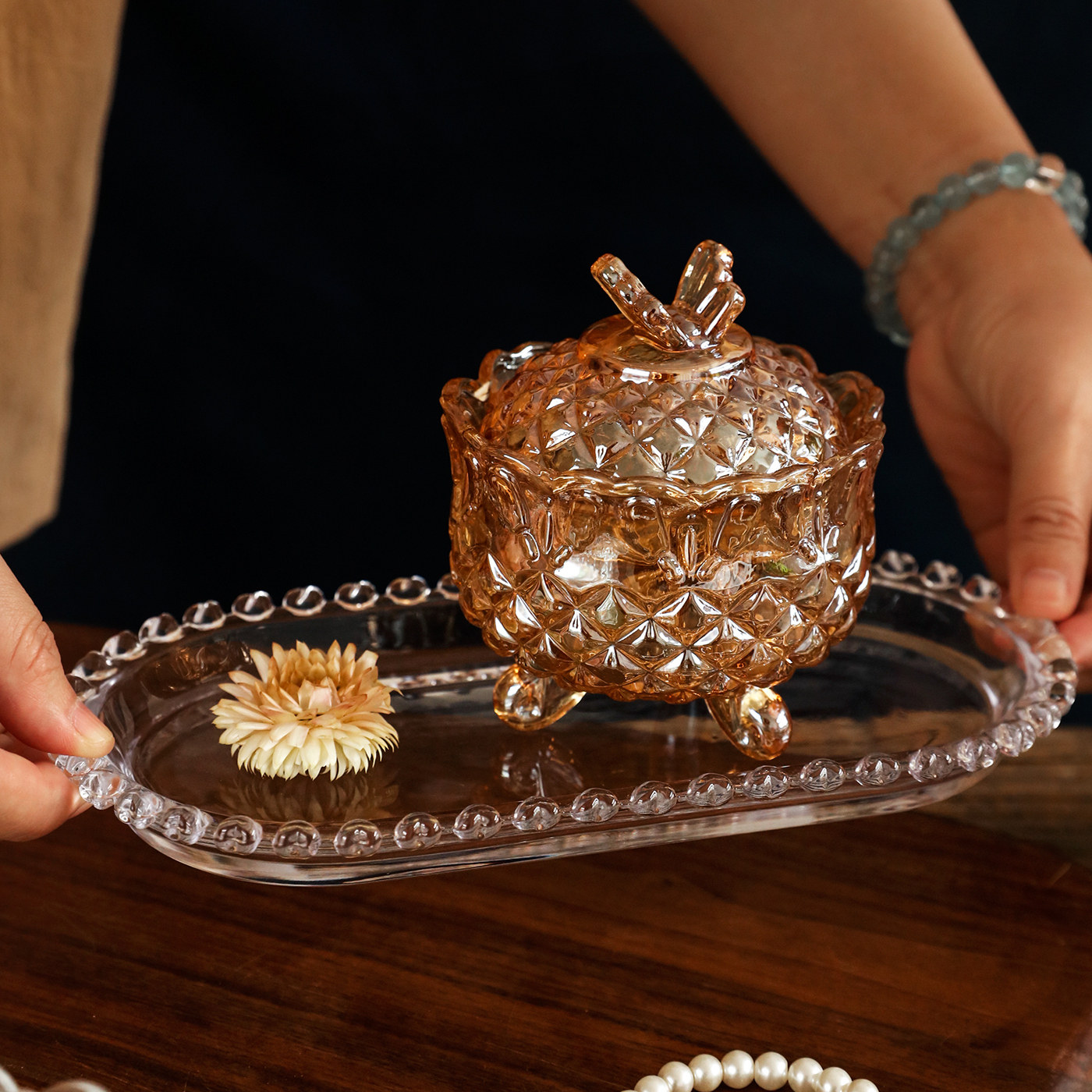 复古欧式玻璃储物罐带盖收纳罐糖果罐首饰置物罐带托盘高颜值罐子,家居饰品,储物罐,淘宝优惠券,粉丝福利购,淘宝优惠卷