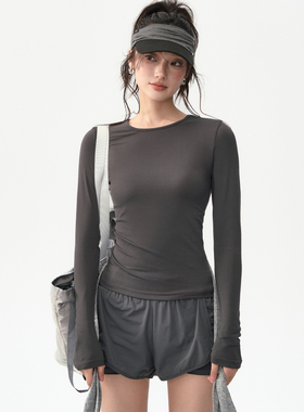 秋季瑜伽T恤女新款普拉提训练服显瘦速干衣跑步健身长袖运动上衣