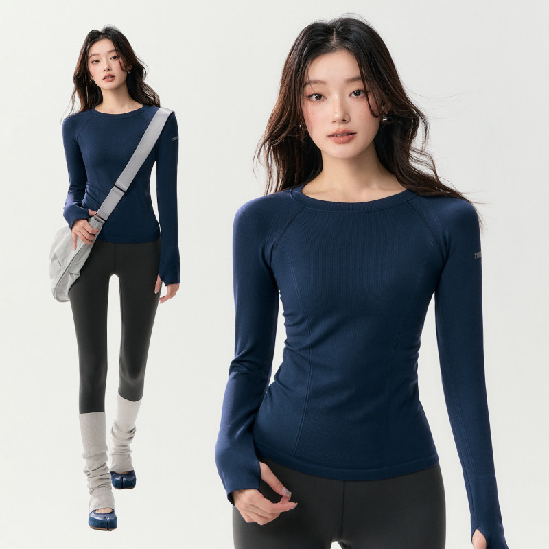 瑜伽服女户外跑步骑行训练速干运动上衣秋冬紧身圆领健身长袖套装