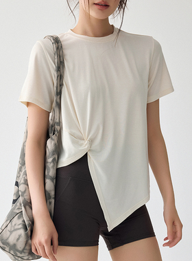 运动短袖女夏宽松T恤遮肉速干普拉提训练跑步运动罩衫健身服上衣