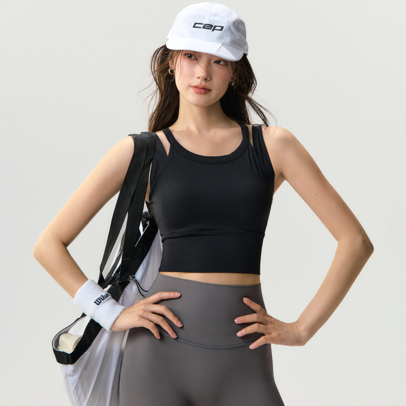 运动背心女带胸垫防震速干文胸