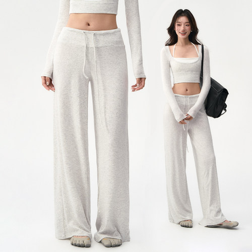 白色垂感直筒运动长裤露背运动衣