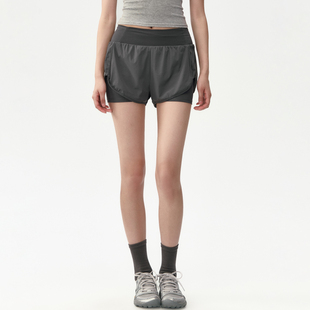 瑜伽三分裤女夏季宽松速干高腰跑步训练假两件外穿运动健身服短裤