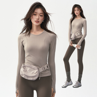瑜伽长袖女秋冬圆领户外跑步紧身运动速干衣普拉提训练服健身T恤