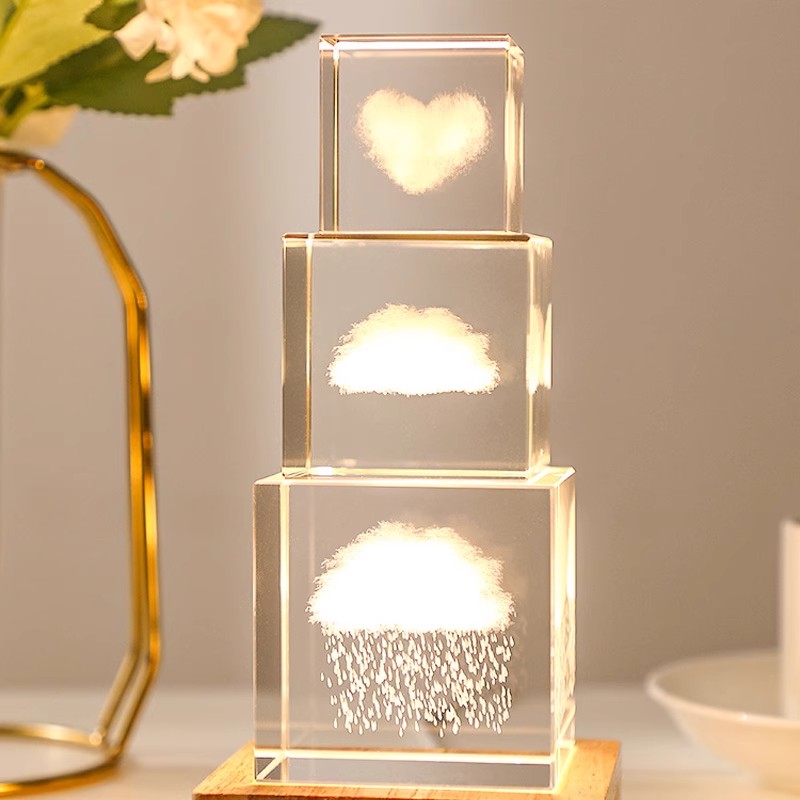 可爱治愈系下雨的云朵立方工位情绪稳定桌面水晶摆件生日礼物女]]