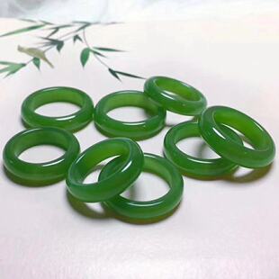 天然和田碧玉戒指新疆羊脂白玉石指环扳指菠菜绿男女款尾戒保真