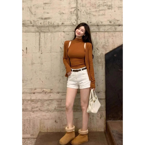 纯欲性感高领露肩显瘦两件套女