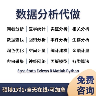 SPSS数据分析服务eviews实证Stata问卷调查meta医学amos统计R代做