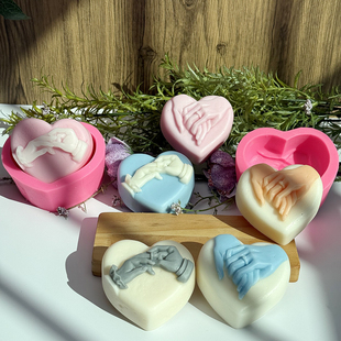 情人节爱心牵手求婚戴戒指造型香薰石膏蜡烛手工制作硅胶模具1631