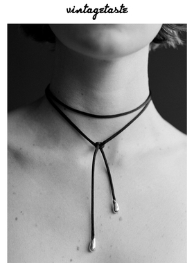 黑色绑带ins风系带锁骨链