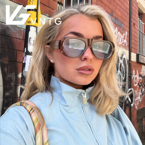 VNTG蓝棕色小众欧美风撞色大框墨镜uv400防紫外线ins博主太阳眼镜