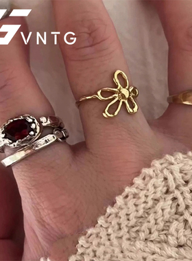 VINTAGETASTE 幸运小花金属开口型戒指叠戴高级感ins风时髦小众