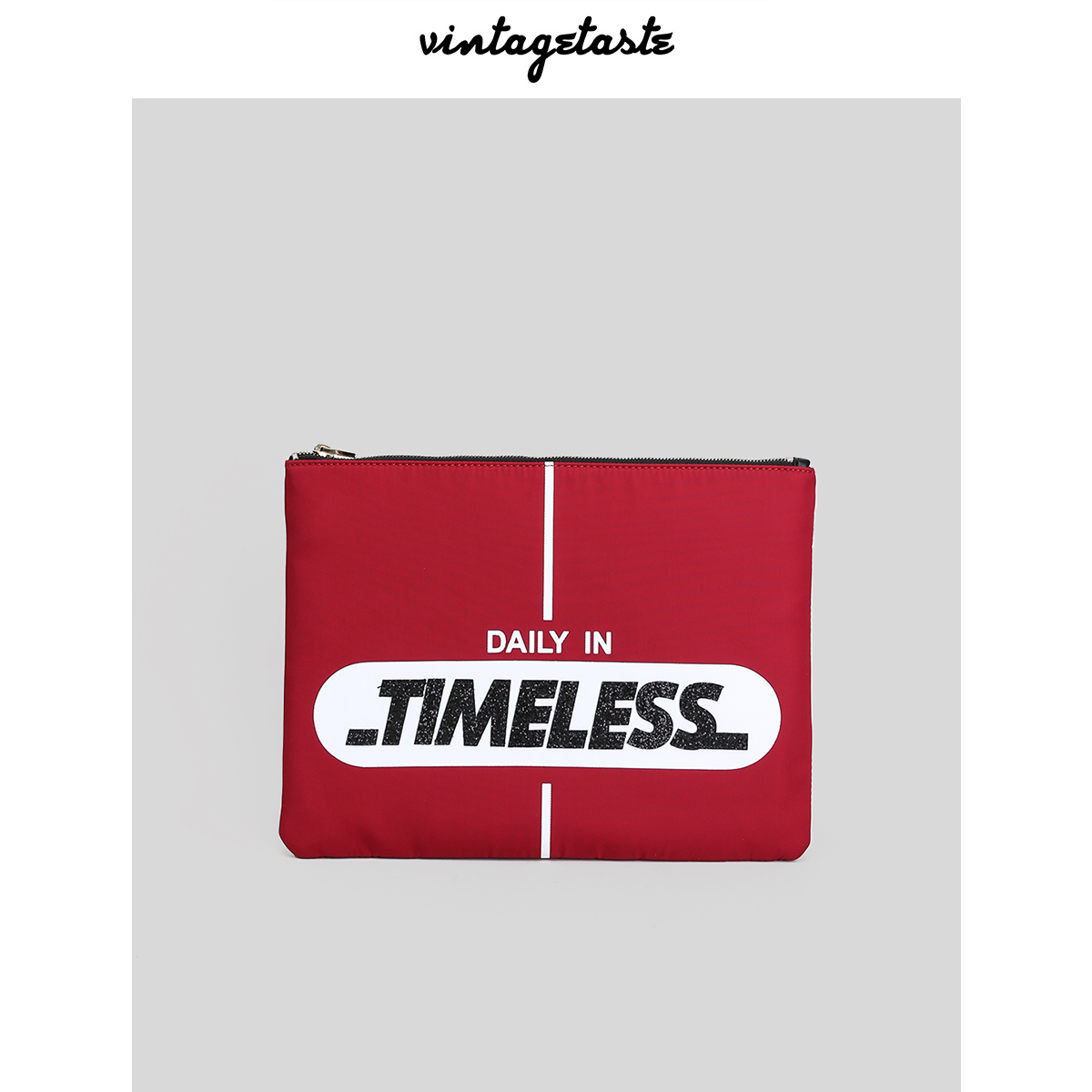 包邮 VINTAGETASTE 深红色方形拉链女式手提包黑色字母贴钻手拿包