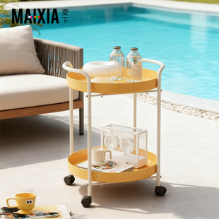 奶油风创意沙发边几柜奶油风可移动小推车圆形茶几小桌子网红角几