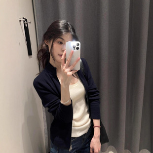 毛衣外套女休闲慵懒风外搭针织衫 开衫 上衣 复古立领拉链早秋季 美式