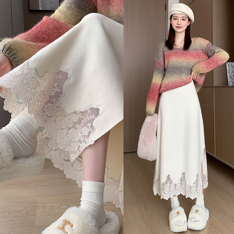 实拍加厚花边针织半身裙