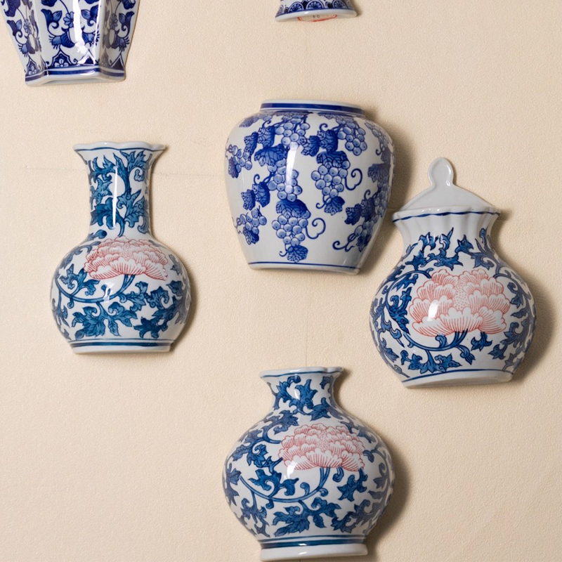 壁挂水培花瓶挂墙青花瓷创意插花挂墙绿植花盆陶瓷干花花瓶花器