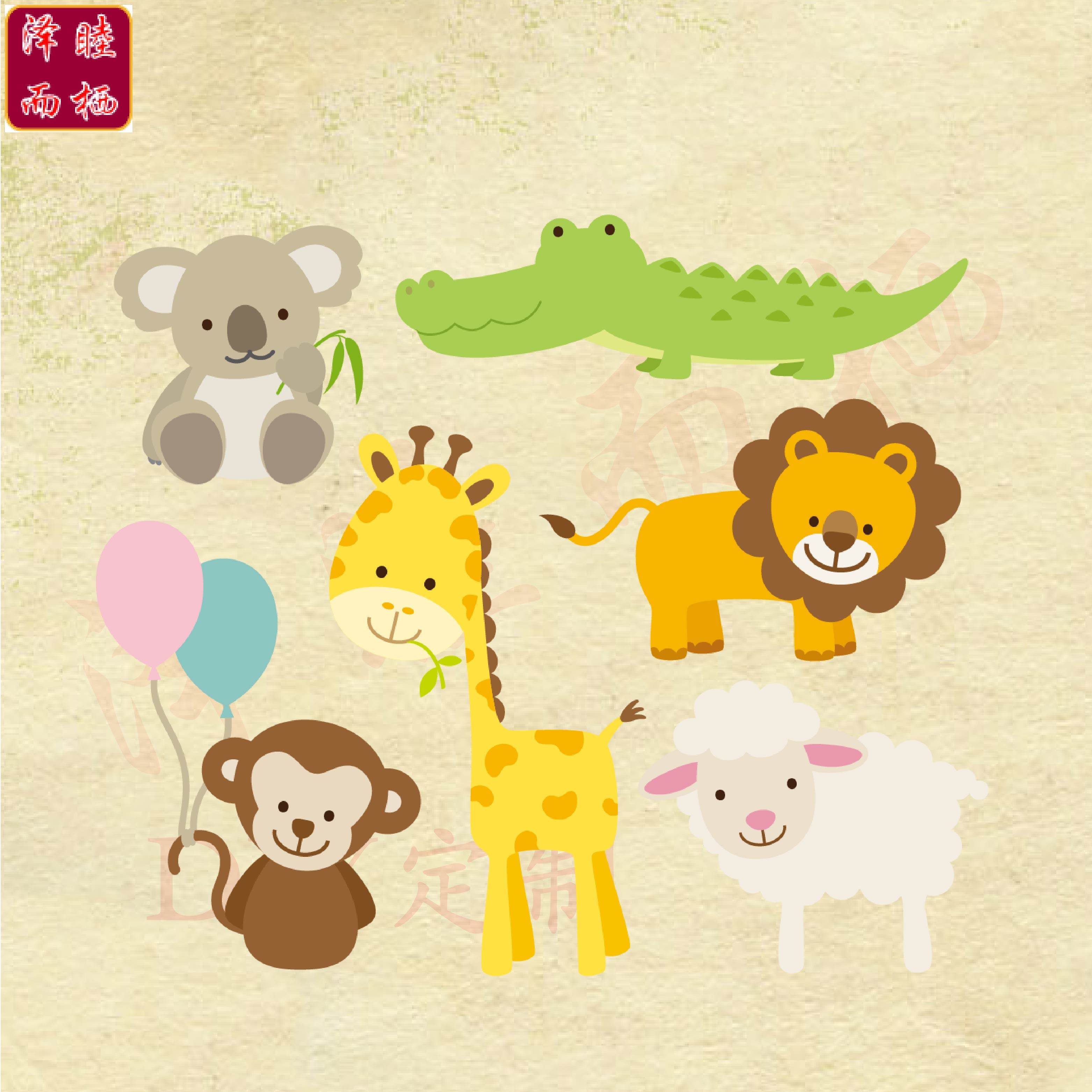 卡通动物组合印花图案可来图定制服装辅料柯式a级胶片过粉烫画贴