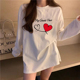 睡衣上衣单件女纯棉白色长袖 t恤女秋冬宽松休闲百搭可外穿家居服