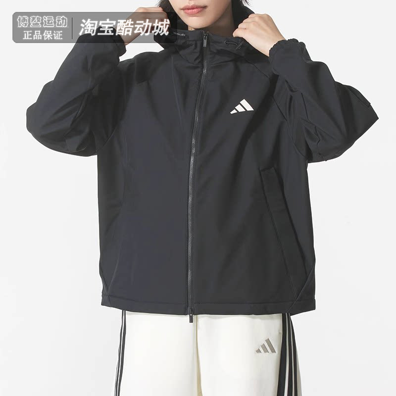 阿迪达斯外套女装冬季运动服跑步训练休闲加绒连帽梭织夹克KC0054