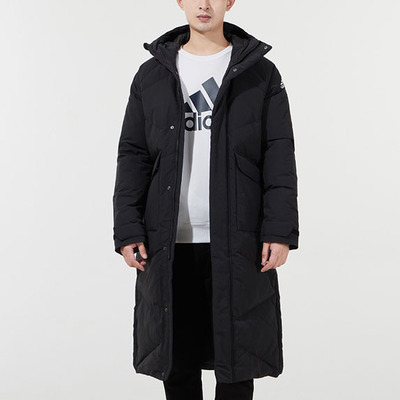 阿迪达斯休闲运动长款连帽羽绒服