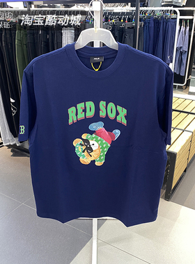 MLB短袖男女情侣夏季NY皱眉熊印花运动休闲透气圆领T恤3ATSE0143