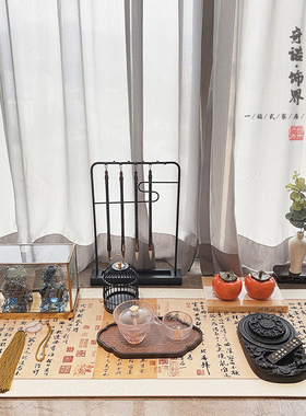 新中式风组合会所玄关石狮装饰品