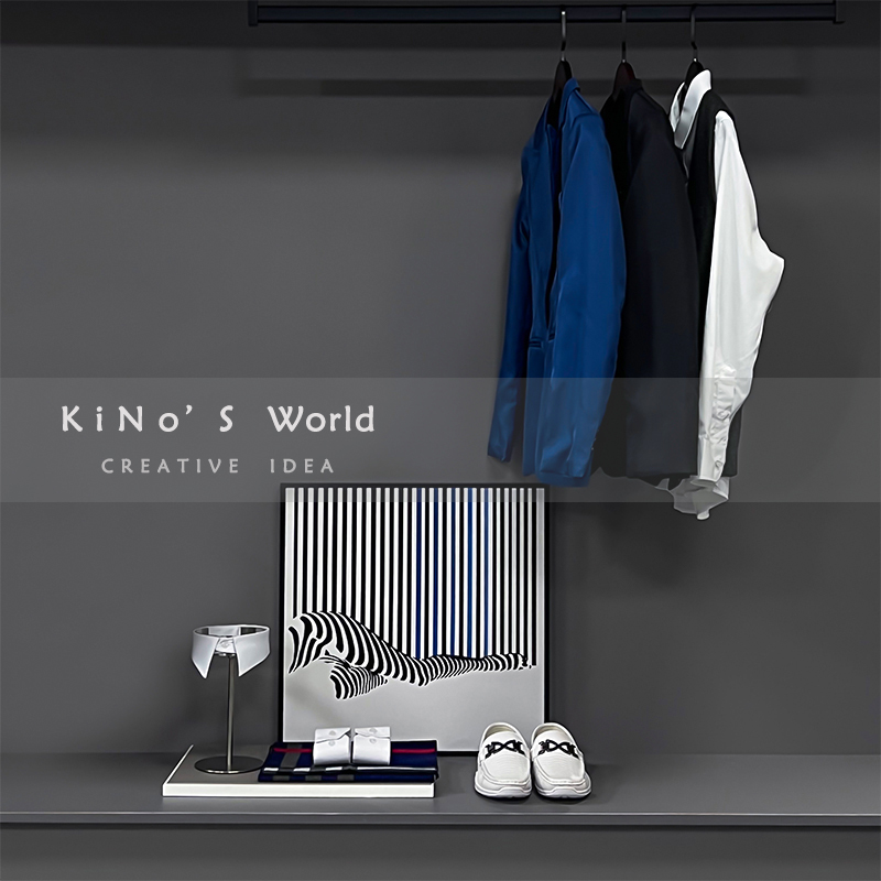 蓝色系北欧男士衣柜衣橱装饰摆件