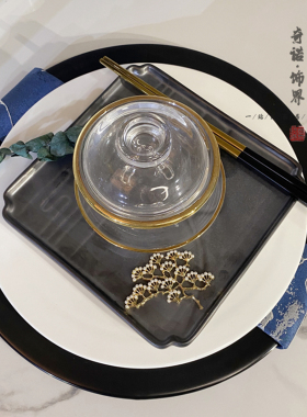 新中式风黑白灰样板房间餐具摆件