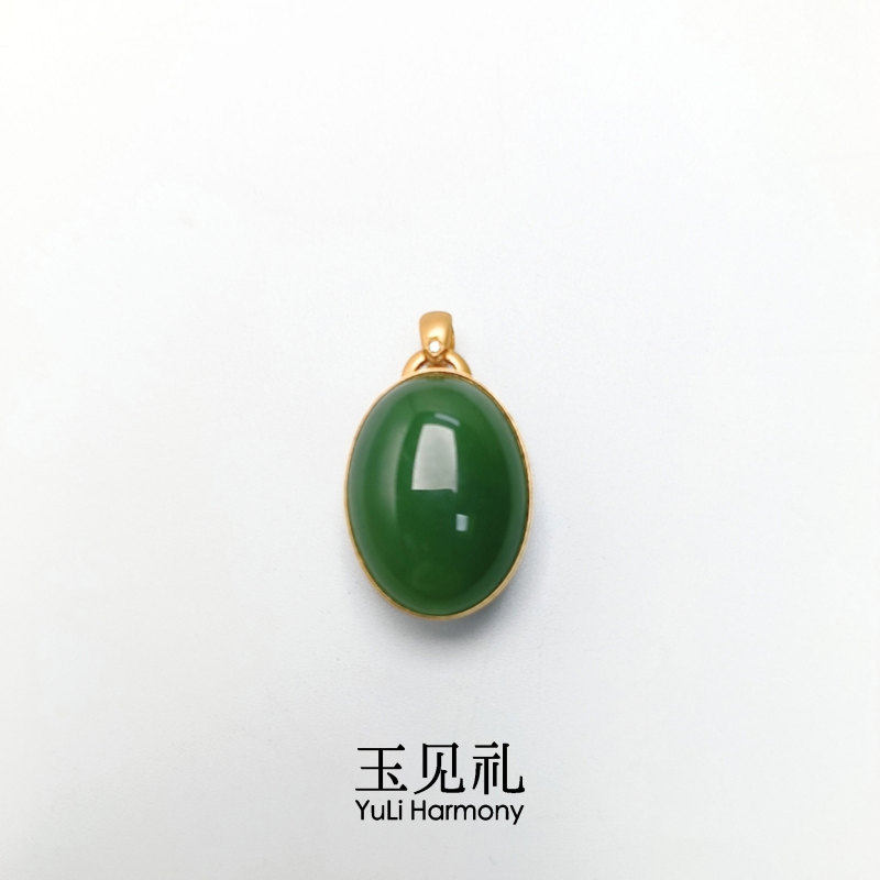 玉见礼|【罗娜专属】[温润贵气]18K金碧玉蛋面吊坠/多样性发其一