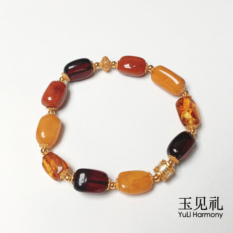 玉见礼|[罗娜专属] S925银蜜蜡血珀随形多宝手串/多样性发其一