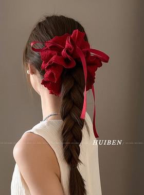 度假风~甜美抽拉式蕾丝发圈女高级感马尾头绳显白氛围芭蕾风发绳