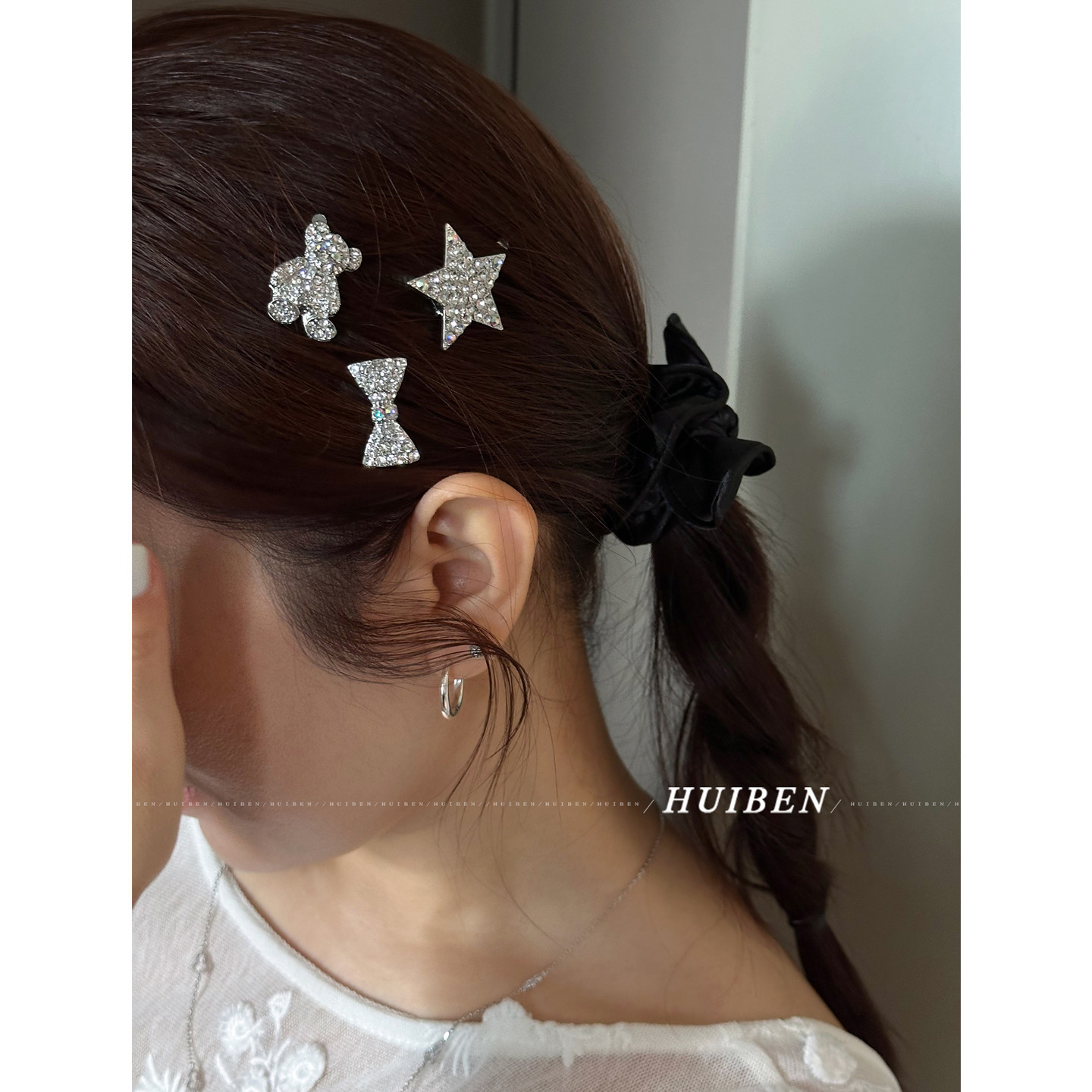 露思同款 甜酷水钻发夹女星星小熊韩系碎发卡前额刘海夹侧边夹子