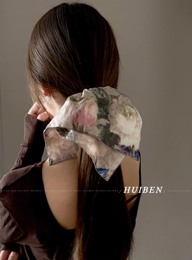 高定莫奈油画~方巾发圈女秋冬复古大肠圈头绳慵懒感时尚马尾发绳