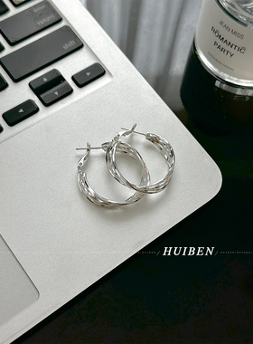 HUIBEN 冷淡风素圈银针耳圈耳环女不规则设计感轻奢耳钉耳扣耳饰