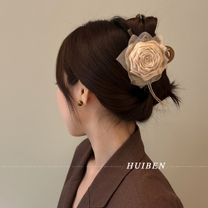 干枯玫瑰~美拉德花朵抓夹女高级感大号后脑勺鲨鱼夹盘发抓碎发夹